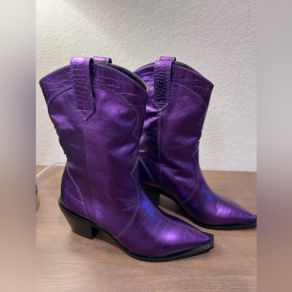 Vicenza electric Purple Metallic Western Boots cowgirl heel boots women’s size 7 - Picture 3 of 15